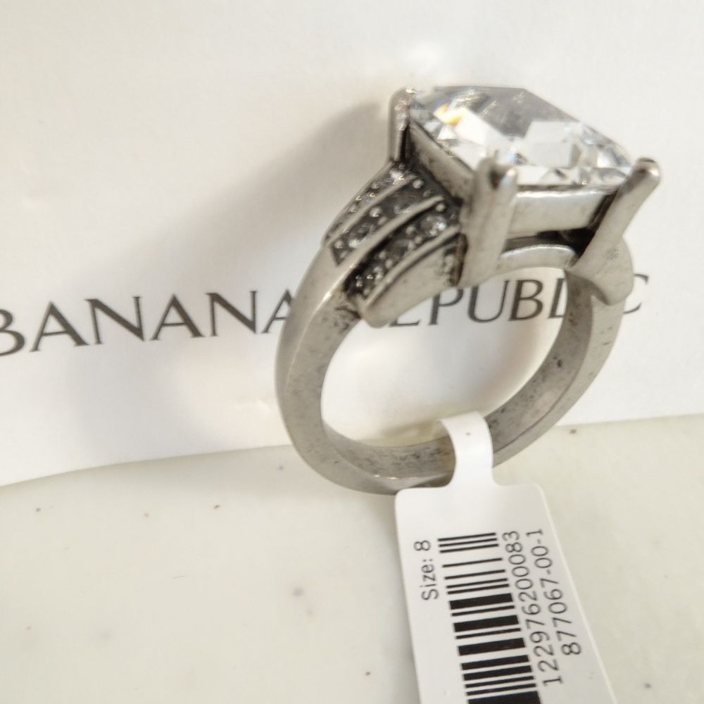 Banana Republic Silver Solitaire Crystal Ring NWT 38 Sz 5  6 7